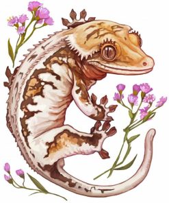 Lilly White Crested Gecko And Flowers Paint By Numbers