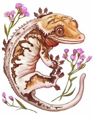 Lilly White Crested Gecko And Flowers Paint By Numbers