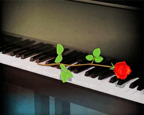 Piano Keys With Red Rose Paint By Numbers