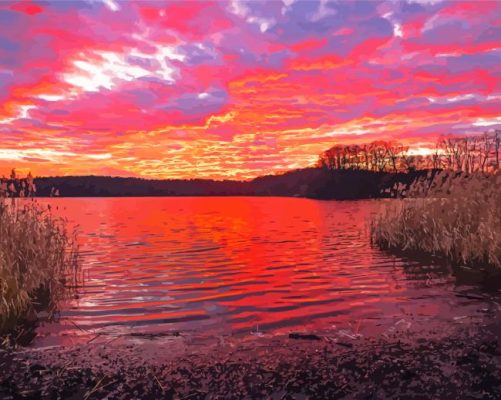 Pink Sunset By The Lake Paint By Numbers