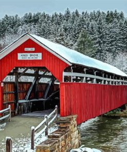 Winter Covered Bridge Paint By Numbers