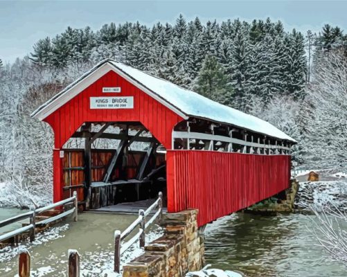 Winter Covered Bridge Paint By Numbers