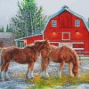 Winter Red Barn Horse Paint By Numbers