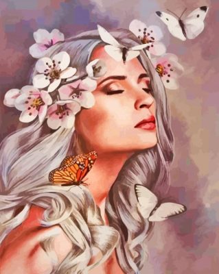 Aesthetic Girl With White Butterfly Paint By Numbers