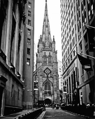 Black And White Trinity Church Paint By Numbers