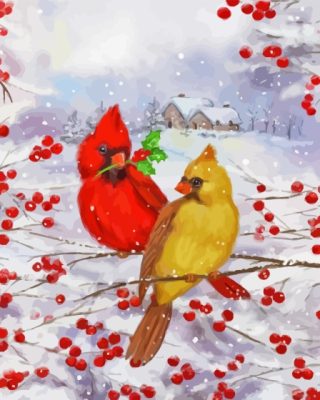 Cardinal Couple In Snow Paint By Numbers