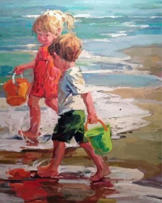 Children On Beach Paint By Numbers