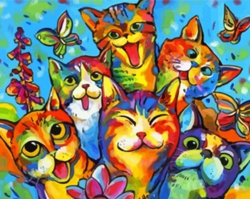 Colorful Happy Cats Art Paint By Numbers