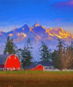 Farm With Twin Sisters Mountains View Paint By Numbers