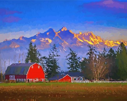 Farm With Twin Sisters Mountains View Paint By Numbers