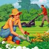 Man Mowing Grass In Garden Paint By Numbers