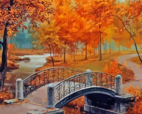 Old Country Bridge In Autumn Paint By Numbers