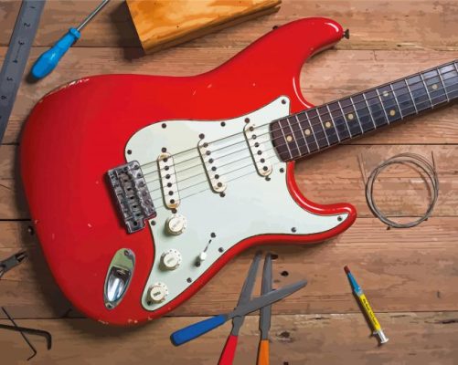 Red Fender Stratocaster Guitar Paint By Numbers