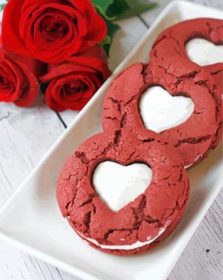 Red Roses With Valentines Cookies Paint By Numbers