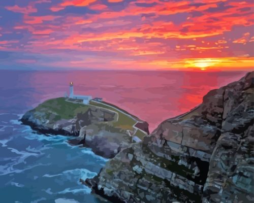 Sunset South Stack Island Paint By Numbers