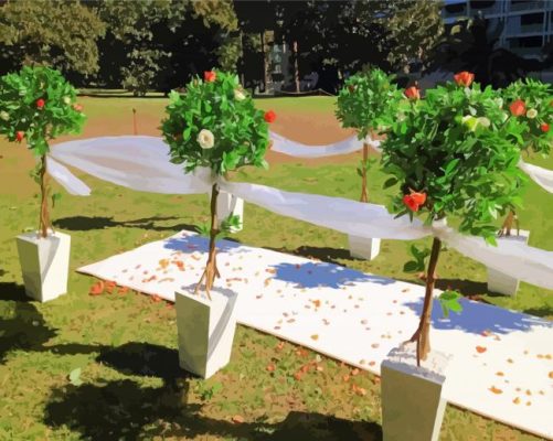 Topiary Trees With Fresh Flowers Paint By Numbers