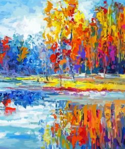 Abstract Lake In Red Forest Paint By Numbers