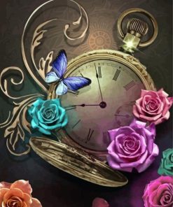 Aesthetic Clock And Flowers Paint By Numbers