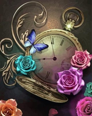 Aesthetic Clock And Flowers Paint By Numbers