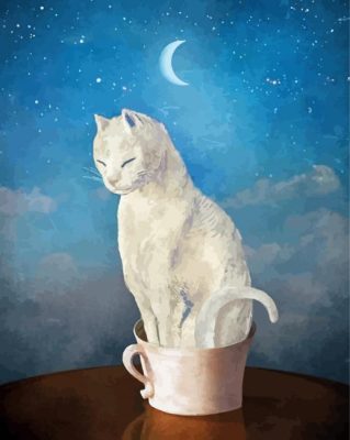 White Cat In Cup Paint By Numbers