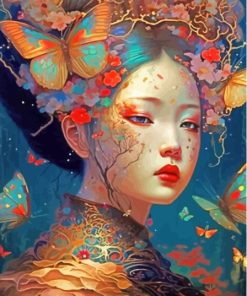 Asian And Butterflies Paint By Numbers
