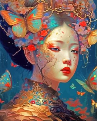 Asian And Butterflies Paint By Numbers