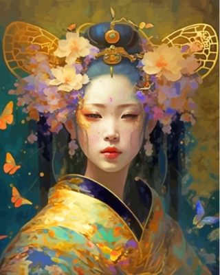 Asian Girl And Butterflies Paint By Numbers