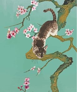 Cat In Cherry Tree Paint By Numbers