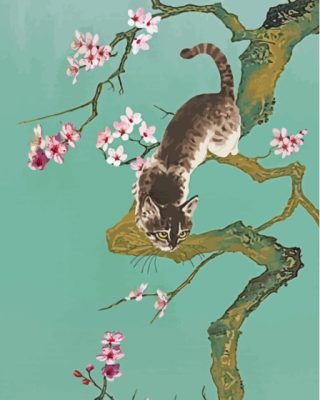 Cat In Cherry Tree Paint By Numbers