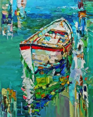 Colorful Abstract Rustic Boat On Lake Paint By Numbers