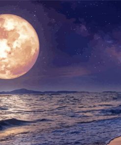 Full Moon Ocean Waves At Night Paint By Numbers