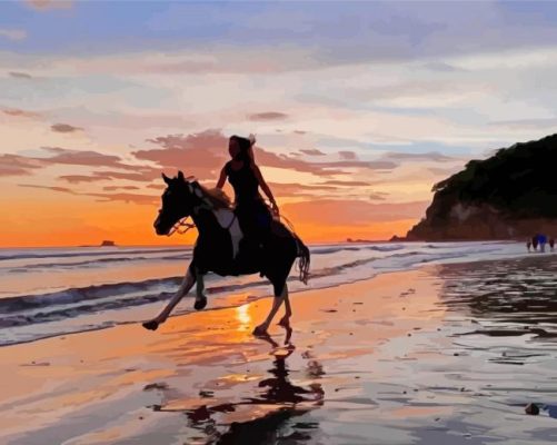 Horse Girl Ride On The Beach Paint By Numbers