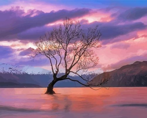 Lake Wanaka Pink Sunset Paint By Numbers