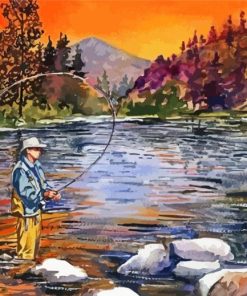 Man Fishing By The Mountain Paint By Numbers