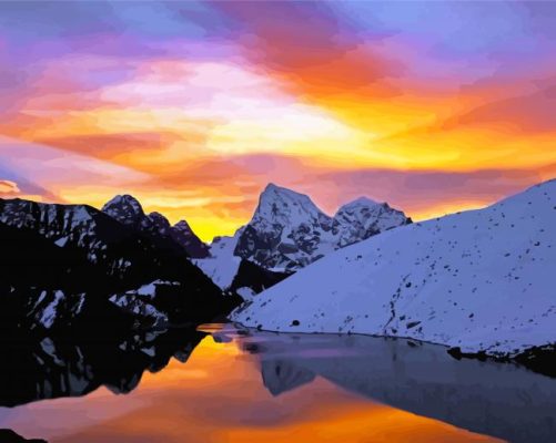 Mount Himalayas At Sunset Paint By Numbers