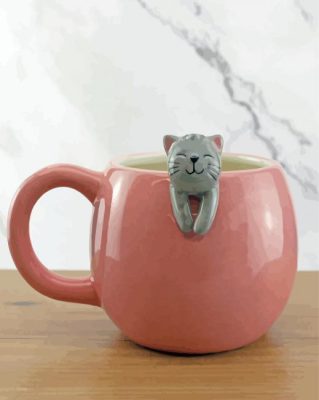 Pink Cat Mug Paint By Numbers