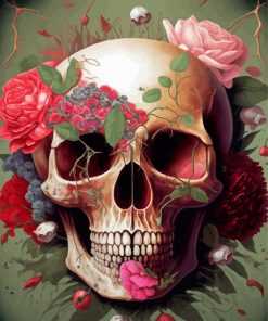 Pink Flowers And Skull Paint By Numbers