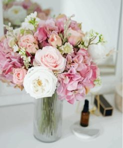 Pink Hydrangea White Rose Vase Paint By Numbers