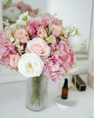 Pink Hydrangea White Rose Vase Paint By Numbers