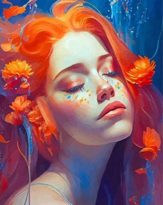 Redhead Girl Underwater Paint By Numbers