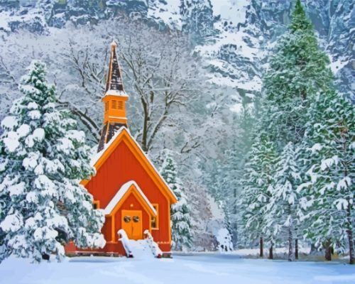 Snowy Yosemite Valley Chapel Paint By Numbers