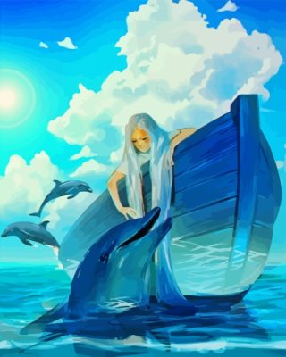 Woman In Boat With Dolphin Paint By Numbers