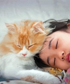 Adorable Girl Sleeping With Cat Pet Paint By Numbers