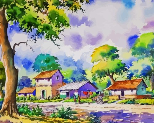 Aesthetic Village Landscape Paint By Numbers