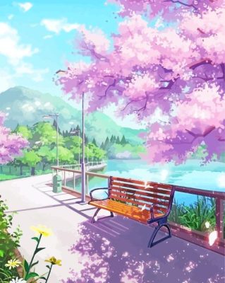 Anime Cherry Blossom Park Paint By Numbers