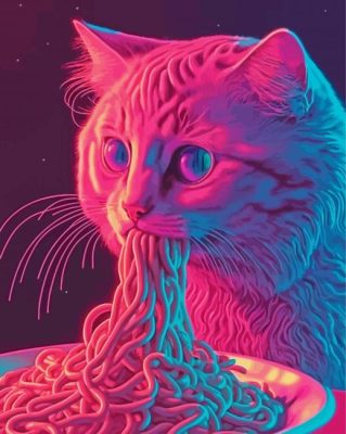 Cat Eating Spaghetti Paint By Numbers