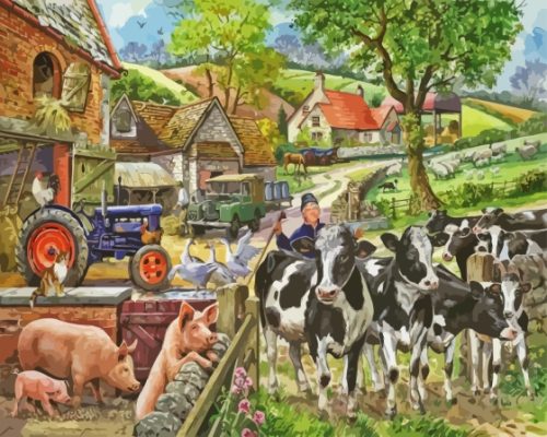 Cows And Pigs In Farm Paint By Numbers