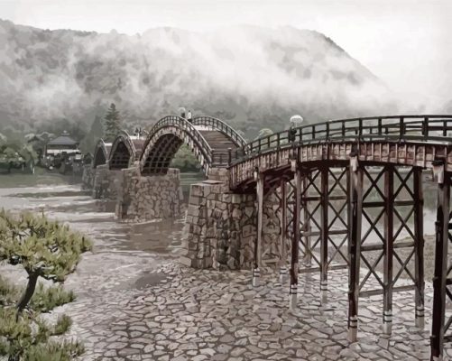 Foggy Kintaikyo Bridge Japan Paint By Numbers