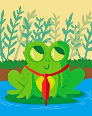 Frog On Lily Pad With Red Tie Paint By Numbers