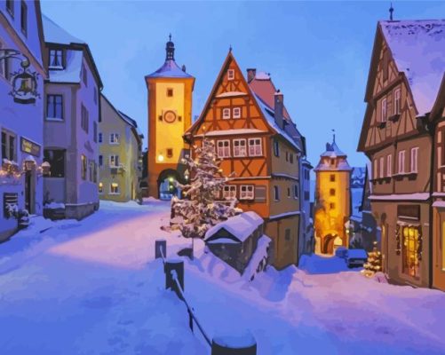 Germany Rottenburg Au Da Tauber In Snow Paint By Numbers